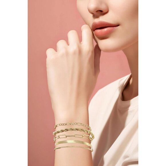 Gold Bracelet for Women 14K Plated Dainty Stackable Chain Bracelet Gold Set Gift - Picture 5 of 6